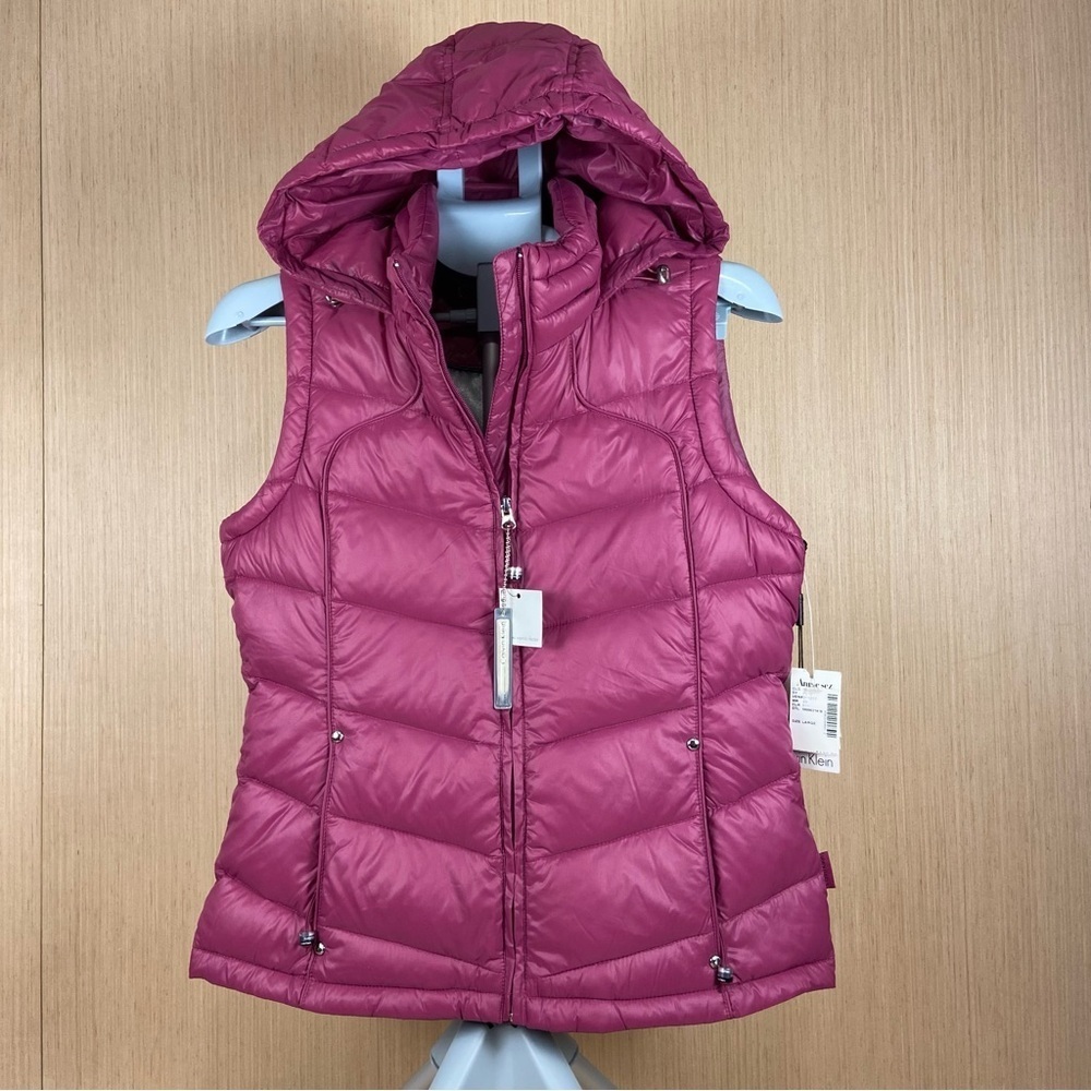 Down Puffer Calvin Klein Packable Vest Hooded Pink Women’s Medium NWT